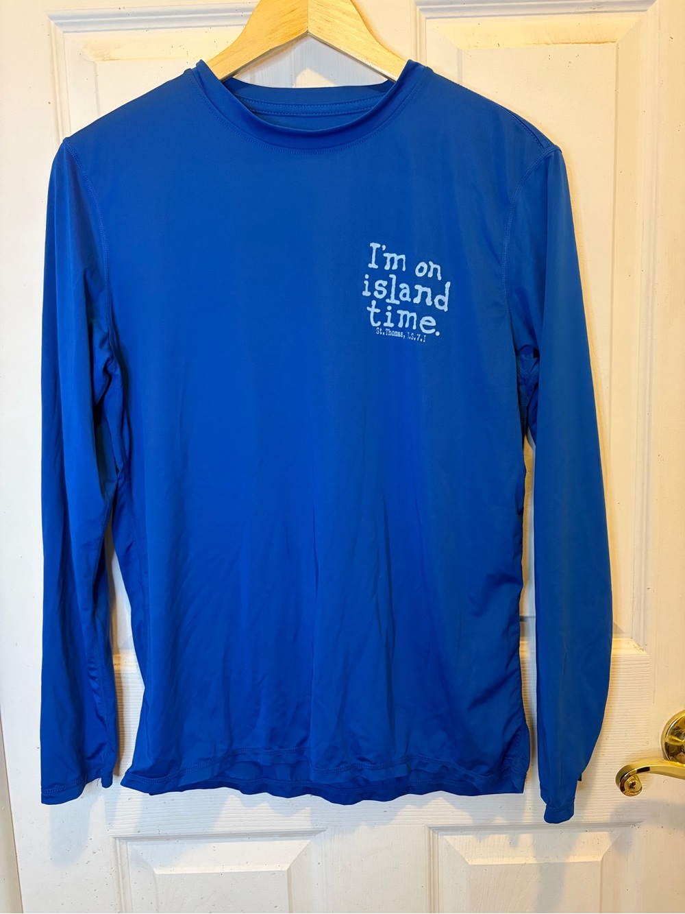 Ingear UPF50+ Royal Blue Long-Sleeve Shirt with 'I'm on island time' Print